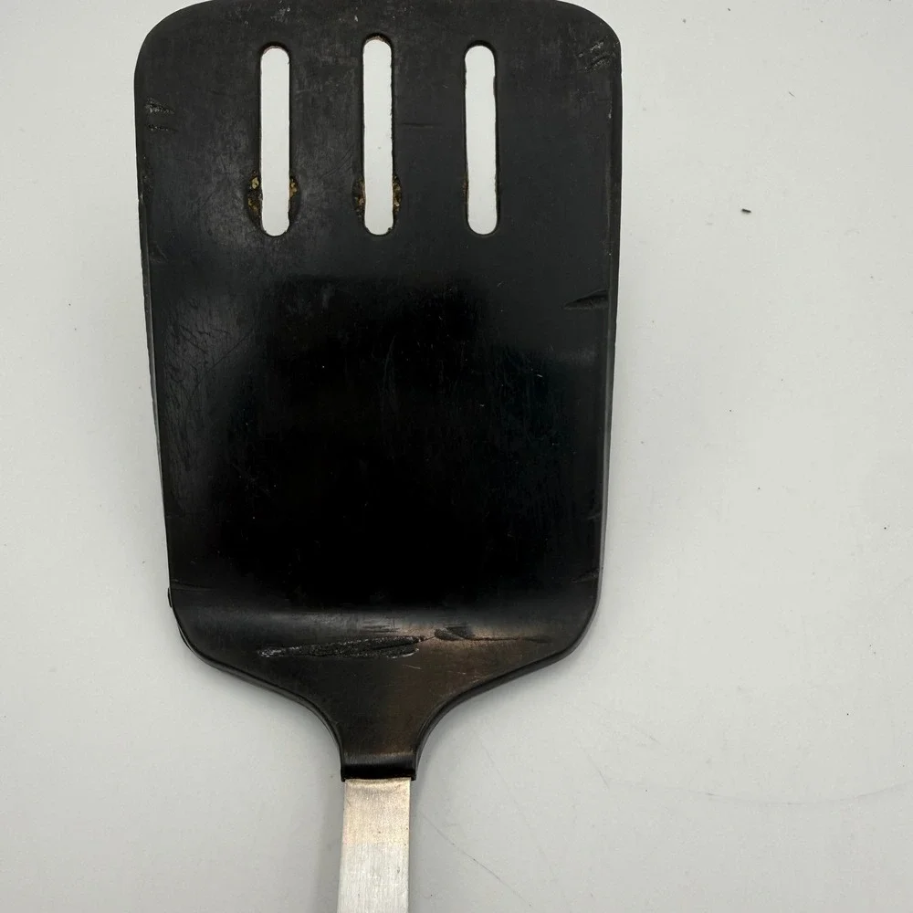 Vintage Ekco Classic Slotted Spatula Stainless USA Wood Handle Nylon Turner 12in